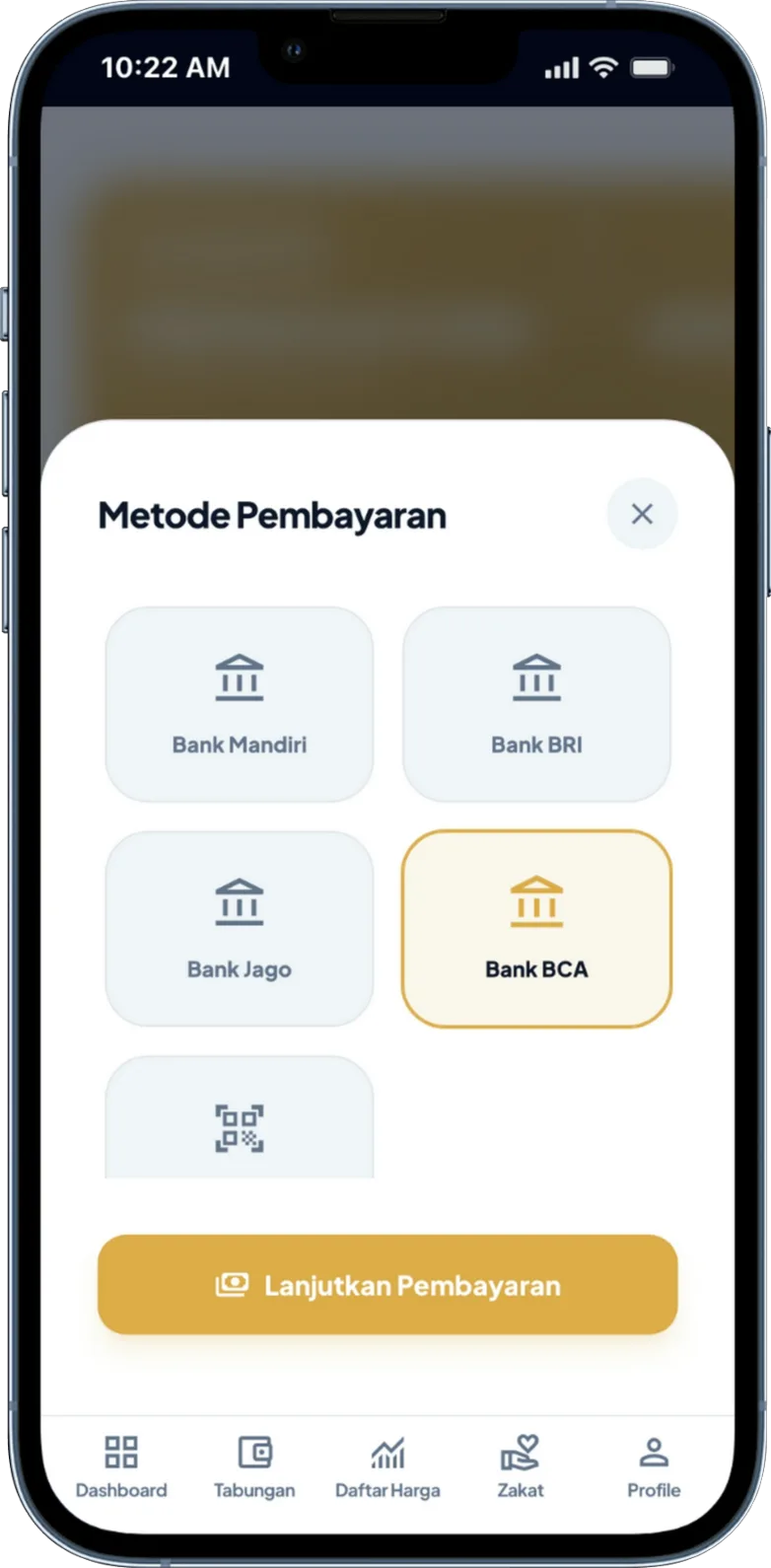 Halaman pilih metode pembayaran lisensi NabungMas